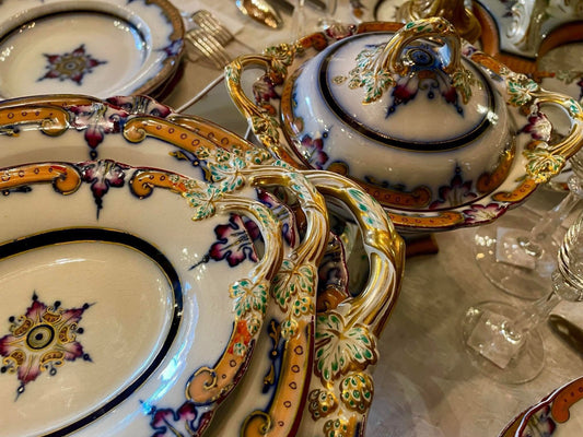 Antique Ridgway gilded tableware for 12