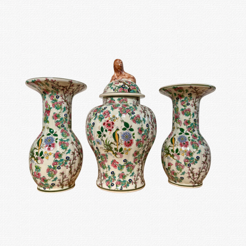 Three-piece Henri Bequet vase set.
