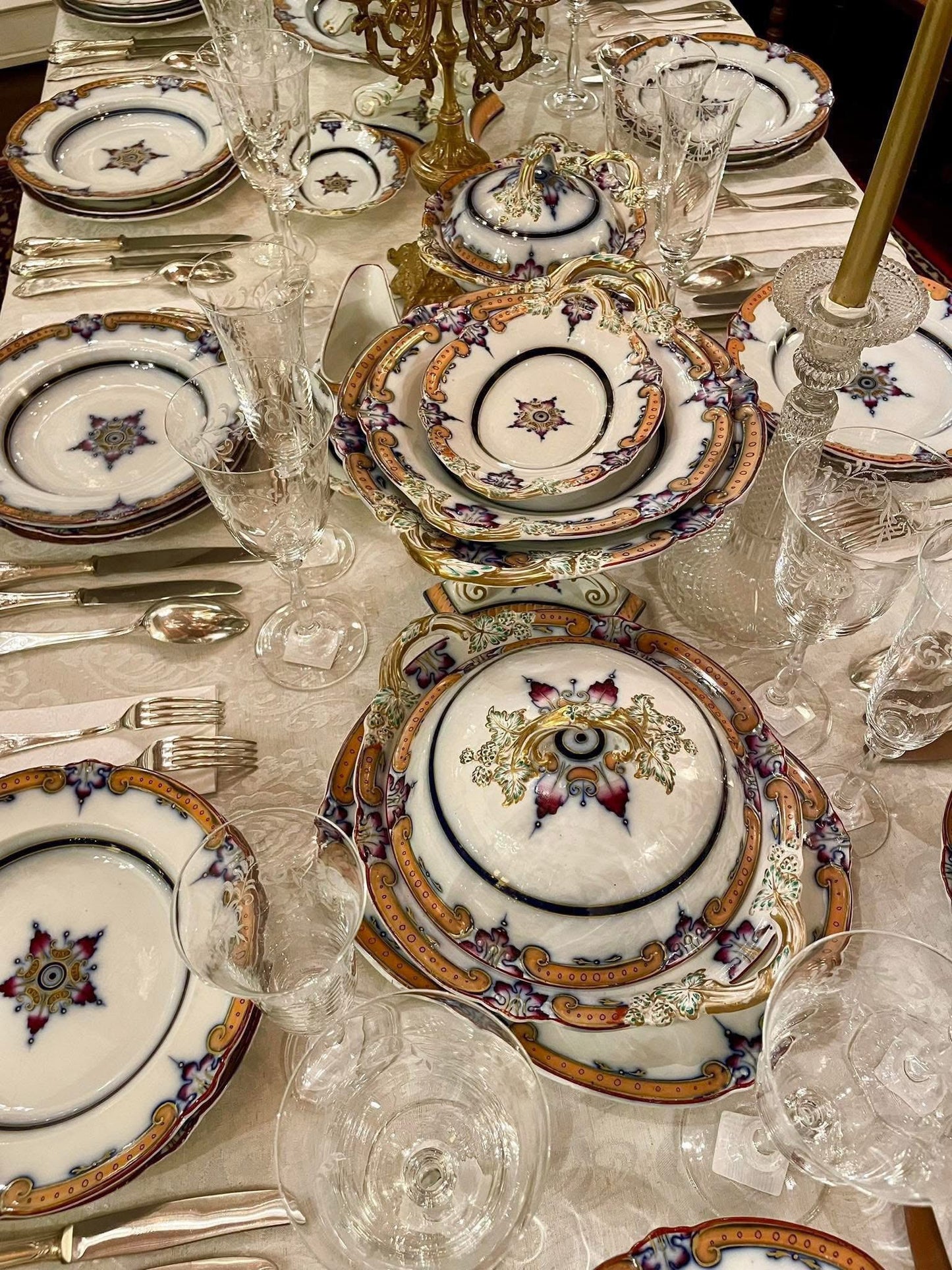 Antique Ridgway gilded tableware for 12