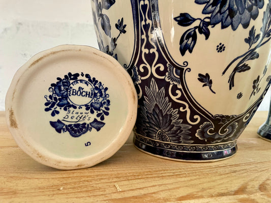 3-piece Boch Delft blue vase set