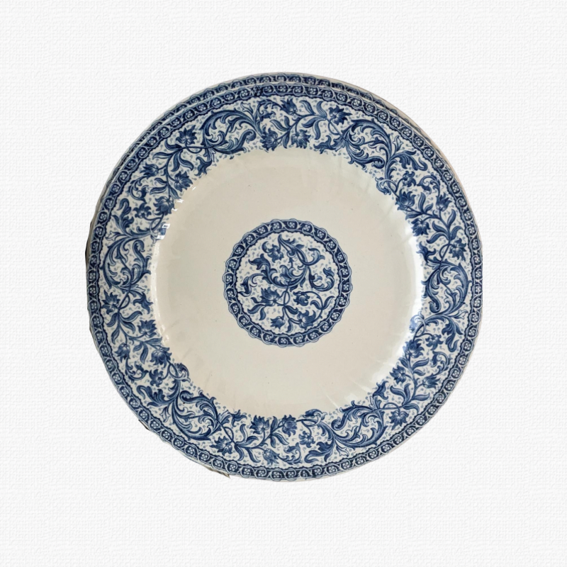 Antique Gien “Rouen” dinner plates, soup plates, and dessert plates.