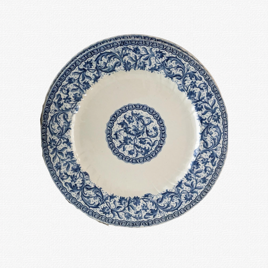 Antique Gien “Rouen” dinner plates, soup plates, and dessert plates.