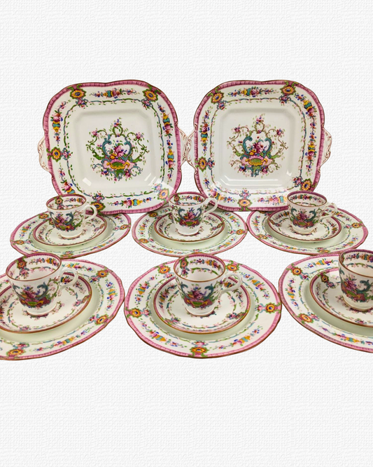 Antique Cauldon cake set for 6