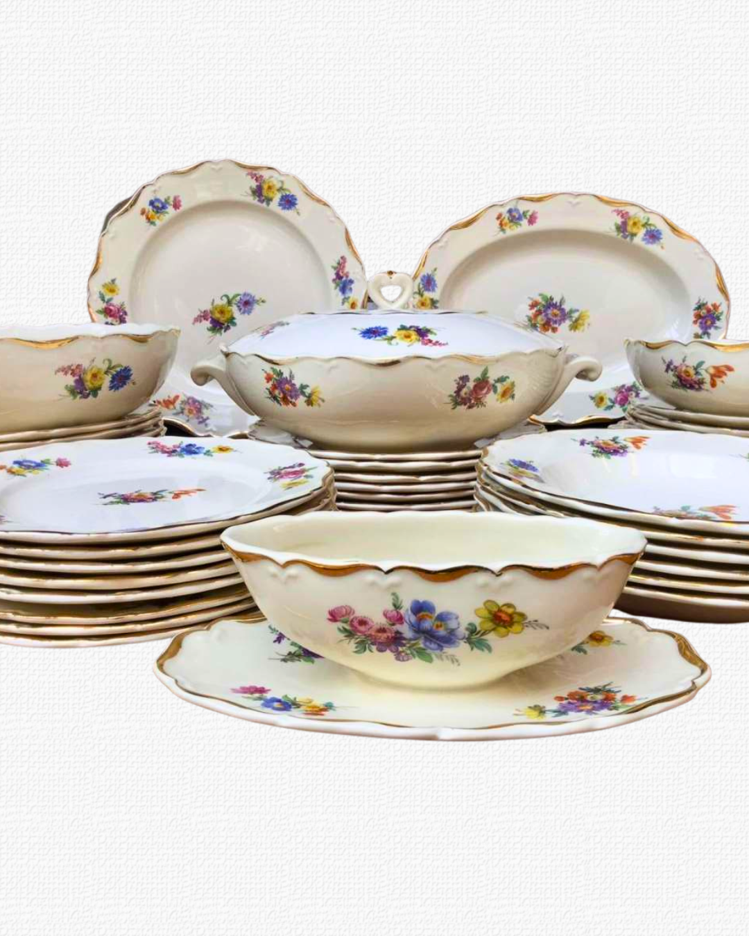 Antique Boch - Saxe de Fleur dinner service set.