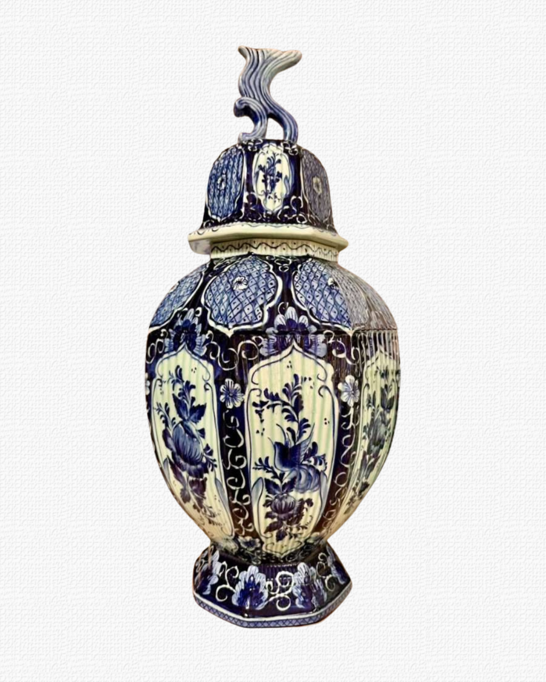 Large lidded Delft-Style Blue & White Vase