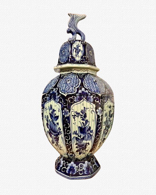 Large lidded Delft-Style Blue & White Vase
