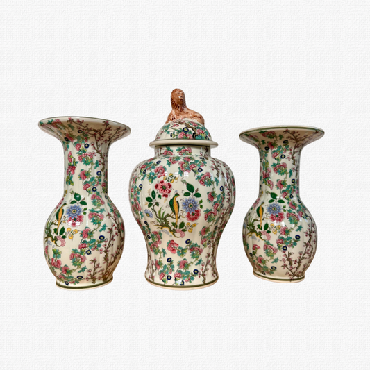 Three-piece Henri Bequet vase set.